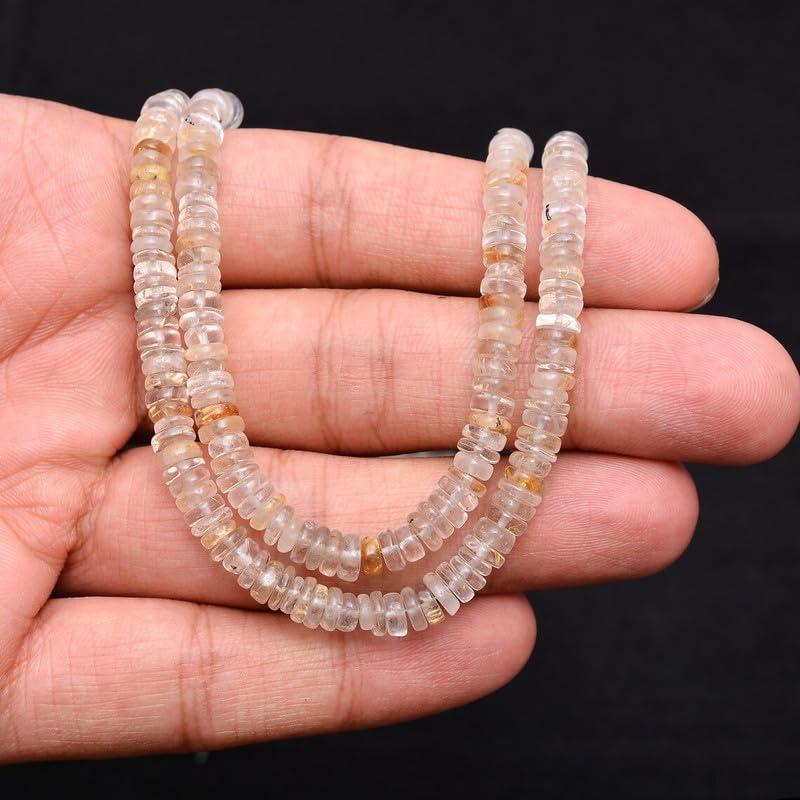 Cuentas heishi lisas de piedra preciosa de prehnita de 4 mm a 5 mm | Tira de rondelle de piedra preciosa múltiple de 16 pulgadas | Cuentas de piedra preciosa semipreciosa de prehnita natural