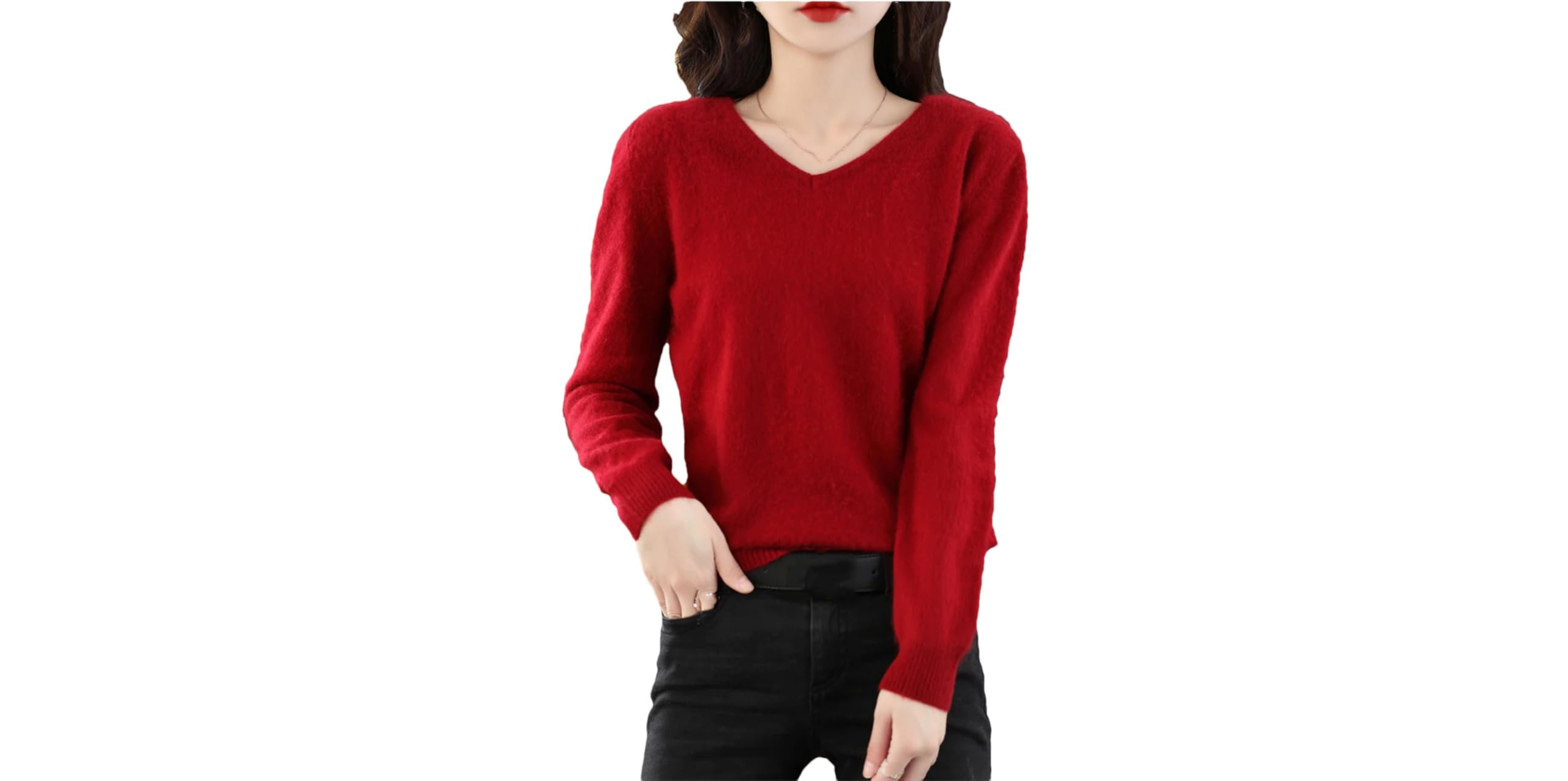 Maglione da donna con scollo a V, a maniche lunghe, morbido, vestibilità ampia, casual, con scollo a V