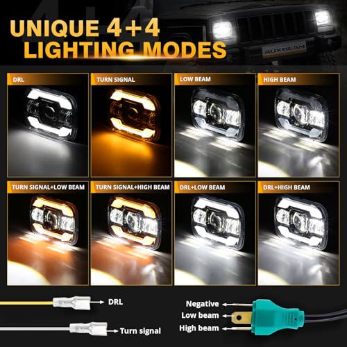 Image of Auxbeam 12000LM 600% Bright 5x7 In Headlights, 7x6 Led Headlights With DRL Turn Signal High Low Beam, Compatible With Jeep Cherokee XJ Wrangler YJ Ford Chevrolet, H6054 H5054 Headlights DOT Approved