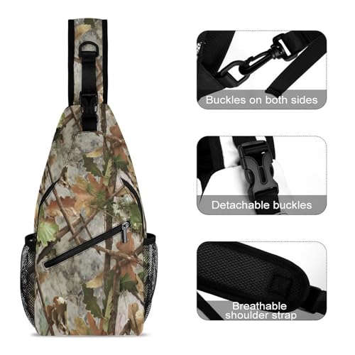 Fashion Sling Backpack, Daypack, for Camo Trees Leaves Hunting Camouflage Crossbody Rope Chest Rucksack, Tote Bags, Gym Bags Sack Daypack Outdoor Backpack for Man Women Lady s3