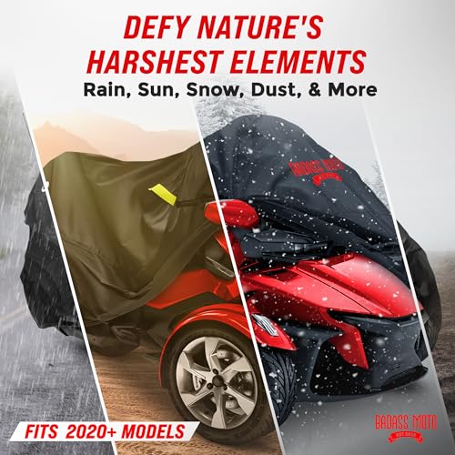 Image of Badass Moto Waterproof for Can-Am Spyder RT Limited Cover 2020-2026, Black | All-weather waterproof outdoor storage; fits Can-Am Spyder RT Limited cover 2020-2026 Sea to Sky; Spyder RT cover