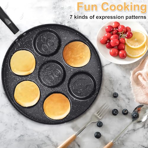 ICEBLUEOR Pancake Pan, 7 Holes Non Stick Pancake Maker, 26 cm Egg Frying Pan Pancake Mould, Mini Pancake Maker Crepe Pan, Versatile Induction Pancake Pan with Turn Sticks and Brush - Image 5