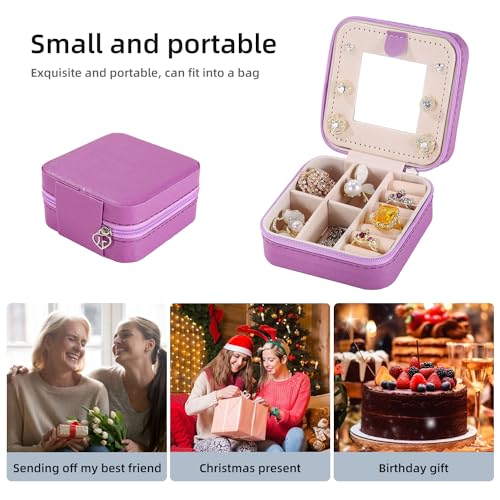 Image of KElofoN Travel jewelry case Travel jewelry box Travel Jewelry Organizer Small Jewelry Organizer Box for Girls Women with Mirror (Purple-5)