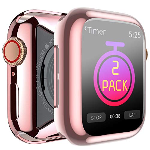 BRG Case for Apple Watch Series SE 6 5 4 3 Screen Protector 40mm 44mm 38mm 42mm,[2 Pack] Soft TPU HD Clear Ultra-Thin Overall Protective Cover Case