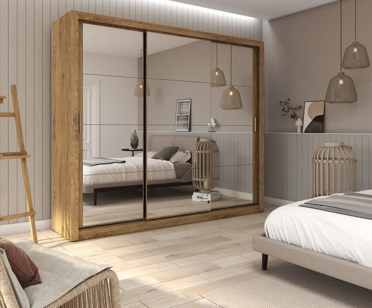 Ozone Furniture Engineered Wood Sliding Wardrobe, 183x150x53 cm, 4 Doors, Black, Modern Style with Mirror-image-37