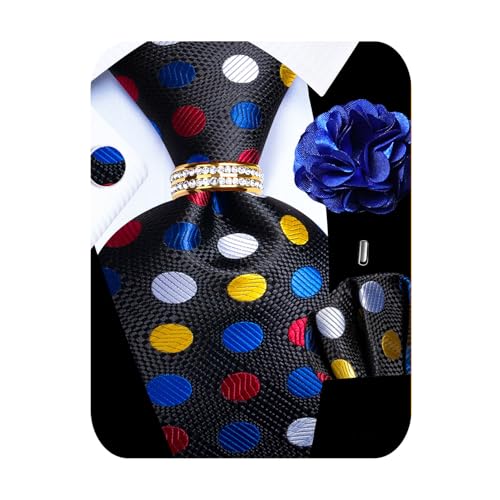 Image of 5PCS Mens Premium Silk Tie, Pocket Square, Cufflinks, Drilled Tie Ring and Lapel Pin Set for Wedding Groom Party