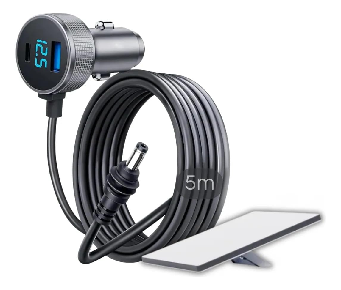 Cabo Carregador 3 em 1 para Starlink Mini, Veicular, 5m, 12/24V, com Display LED e Portas