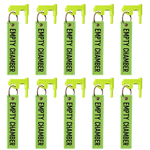 Highwild 10 Pack Chamber Safety Flag for Most Common Calibers with Green Key Chain Tags, Includes Built-in Flathead Tool and Slide-on Picatinny Rail Adapter