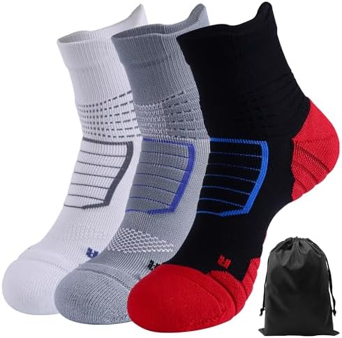 Mens Quarter Socks,Compression Cushioned Anti-Blister Athletic Socks for Running Hiking Basketball