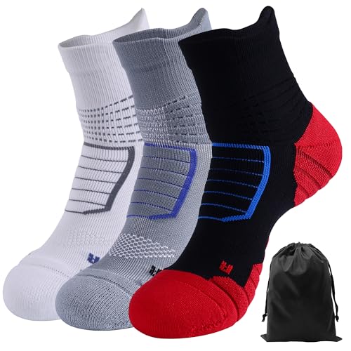 Mens Quarter Socks,Compression Cushioned Anti-Blister Athletic Socks for Running Hiking Basketball