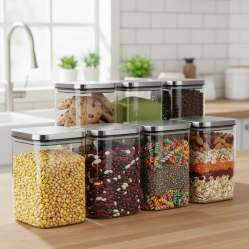 Image of ginoya brothers Airtight Borosilicate Glass Square Jar With Wooden Or Steel Lid Multi-Size, Container for Spices, Coffee, Grains, Snacks & Kitchen Organization (2, STEEL LID, 1250 ML)