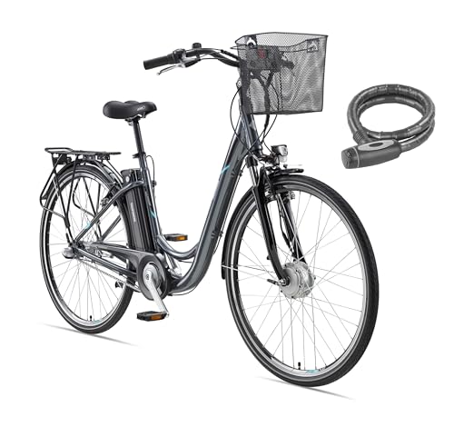 TELEFUNKEN E-Bike Damen 28 Zoll Elektrofahrrad 3-Gang Nabenschaltung + Rücktritt, Pedelec Citybike mit Fahrradkorb/Fahrradschloss, Frontmotor 250W /10,4Ah / 36V Sitzrohrakku, RC830