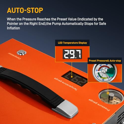 GOYOJO PCP Air Compressor | Max 4500 PSI | Dual Power Car 12V DC or Home 110V AC | Fast Fill for Air Rifle, Paintball, Scuba Tanks | Auto Shut-Off | Built-in Cooling Fan | 300W Oil-Free PCP Pump