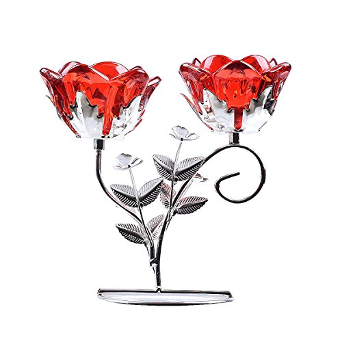 LONGWIN Rose Blossom 2-Tealight Candle Holders Tabel Centerpieces Ruby