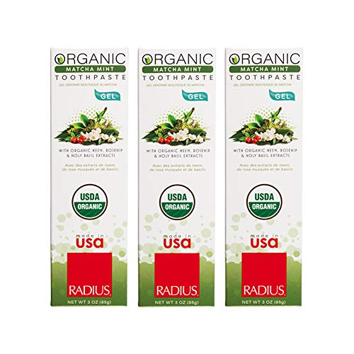 RADIUS USDA Organic Toothpaste - 3 Pack in Matcha Mint, Non Toxic, Designed to Improve Gum Health and Reduce the Risk of Gum Disease