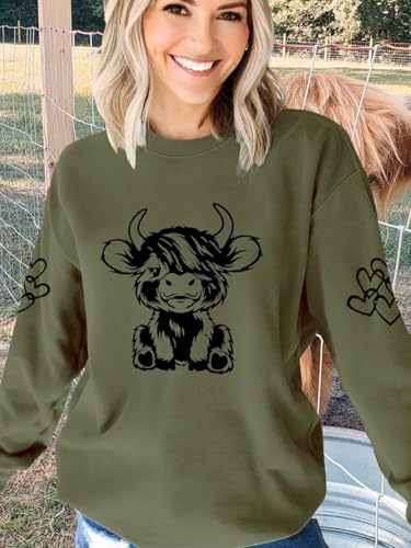 Women Highland Cow Sweatshirt Cute Cowgirl Gift Christmas Farm Sweatshirt Ribbon Long Sleeve Shirts