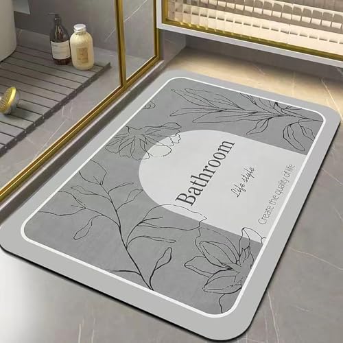 House of Quirk Bath Mat Rug, Rubber Non-Slip Quick Dry Absorbent Thin Bathroom Rugs Fit Under Door Bathroom Floor Mats-Shower Rug for in Front of Bathtub, Sink, Shower Room (Grey Shadow)