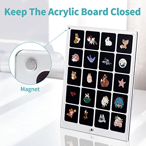 HIIMIEI Clear Acrylic Pin Collection Display Organizer, Dust-Free Table Top & Wall Pin Display Holder Board for Enamel Pin, Jewelry Pins, Pin Gift, Pin Enthusiast (9x11, 20 Grids)3