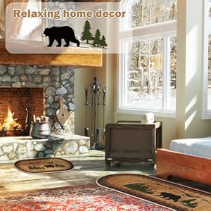 2 pcs bear non skid rug rustic lodge theme area rug with bear and cub scene cabin rug bear farmhouse rug winter kitchen cabin rug christmas bear decor for home bathroom bedroom living room  urban country home decor
