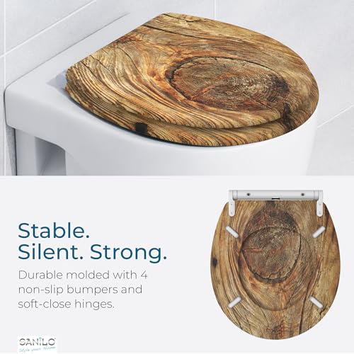Image of Sanilo Wooden Toilet Seat with Quick Release & Soft Close [ROUND] - Decorative & Slow Close Molded Wood Seat - With One Click for Easy Installation & Cleaning - With Adjustable Fit (Rustic)