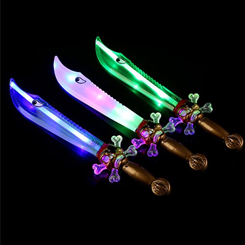 Fun Central 3 Pack - 16.5 Inches LED Light Up Pirate Swords for Kids - Pirate Party Supplies - Assorted Colors