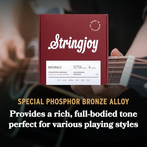 Image of Stringjoy Naturals 12-56 Bluegrass Medium guitar strings - Phosphor Bronze Acoustic Guitar Strings - Enhanced Volume and Dynamic Response for Bluegrass Playing, Acoustic 6 String Set, 1-Pack