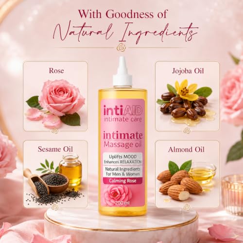 Image of Rose Intimate Massage Oil. Luxuriously Scented Self-Care Oil for Personal Moments. Sensual Touch for ultimate Pleasure & Relaxation - 200ml.