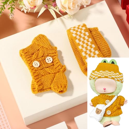17CM Doll Clothes for Labubu, Yellow Hand-Crocheted Sweater Outfit Set - image 5