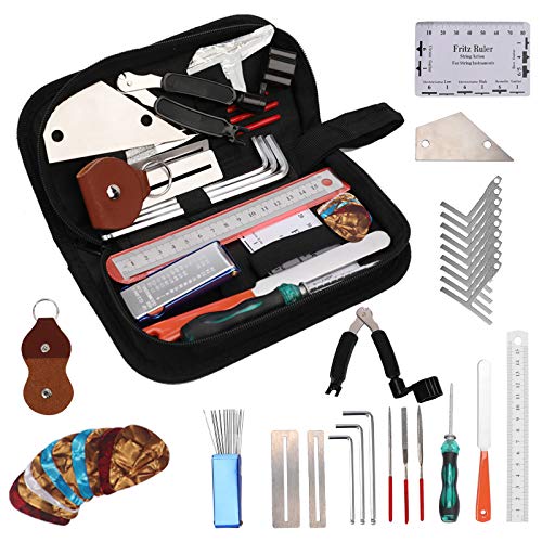 36 PCS Guitar Tool Kit Repair Maintenance Tools Set for Bass Guitar Electric Guitar and Acoustic Guitar 10 Guitar Picks and a Pick Holder Bag for Free
