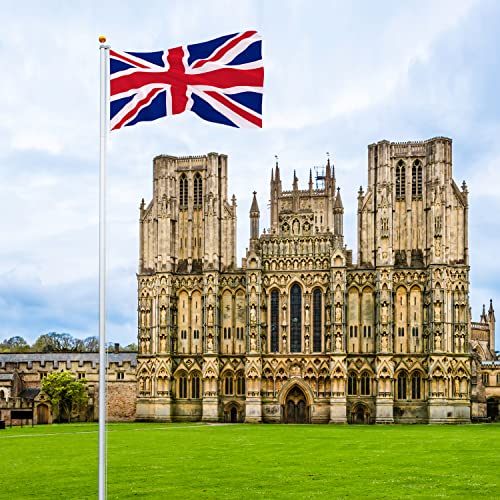 HOBBYZOO 25FT Aluminium Sectional Flagpole Kit, Telescopic Flag Pole with UK Flag for Residential, Yard and Commercial Use, Silver