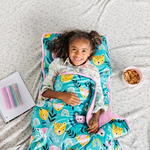 Image of Wildkin Kids Velour Nap Mat for Boys & Girls - Soft & Cozy Toddler Sleep Mat with Built-in Blanket for Daycare, Preschool, Kindergarten & Travel, Ages 3-7, Machine Washable - Party Animal