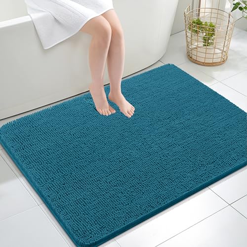 Image of OLANLY Large Bathroom Rugs 40x32, Extra Soft Absorbent Chenille Bath Rugs, Rubber Backing Quick Dry, Machine Washable Bath Mats for Bathroom Floor, Tub and Shower, Home Decor Accessories, Peacock Blue