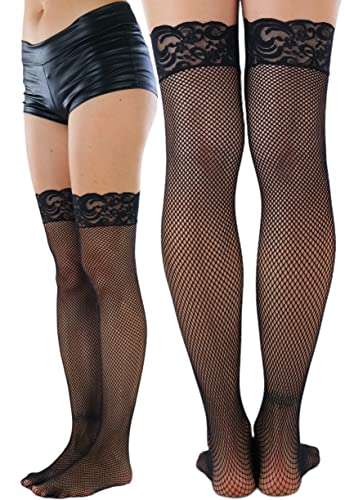 Image of ToBeInStyle Women's Wide Floral Lace Fishnet Thigh Hi Stockings