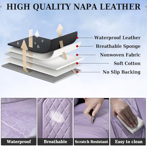 Image of Coverado Car Seat Cover Front Seats, 2-Pack Luxury Faux Leather Seat Covers, Purple Car Seat Cover, Waterproof Car Seat Protectors, Driver Front Seat Cover Universal Fit for Most Cars, Purple