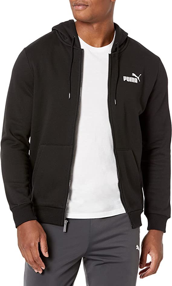 Image of Puma Men's Essentialentials Small Logo Full-Zip Hoodie | Comfortable Cotton-Polyester Blend Jacket with Adjustable Hood & Pockets | Ideal Hoodie Sweatshirt for Workouts, Travel & Casual Wear