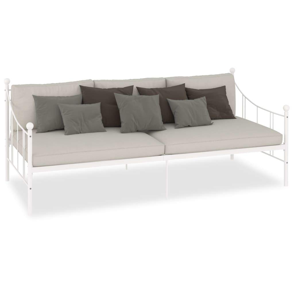Tagesbett-Rahmen 90x200 cm Weiß, Metall-Sofabett mit Sperrholz-Lattenrost, Multifunktionales Metallbett für Schlafzimmer und Gästezimmer