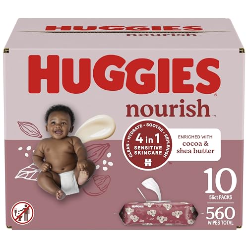 Image of Huggies Nourish Scented Baby Wipes, 10 Push Button Packs (560 Wipes Total)