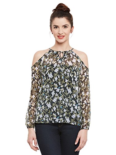 Image of Miss Chase Womens Multicoloured Floral Print Cold ShoulderTop(MCSS17TP08-03-171-06 Multicolour Base- Black X-Large)