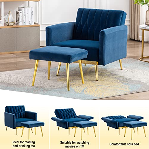 Paddie Modern Velvet Single Sofa Chair With Ottoman, Accent Living Room Chairs With Adjustable Armrests, Upholstered Tufted Lounge Chair For Home, Bedroom, Office #TOP5