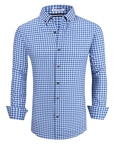 Alex Vando Mens Button Down Shirts Wrinkle Free 4-Way Stretch Print Business Casual Shirt