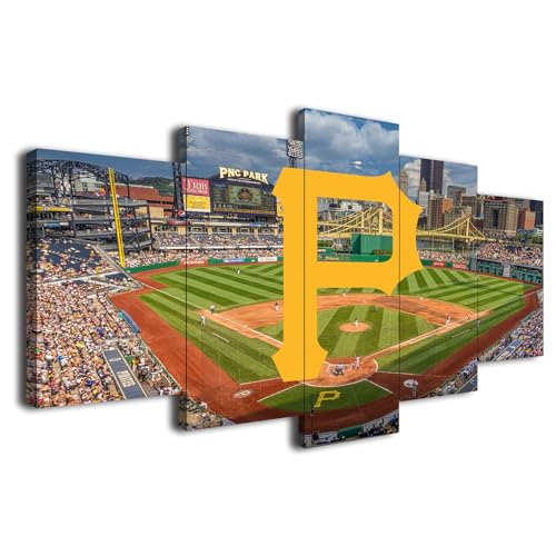 Pittsburgh City Pirates Baseball Poster Baseball Stadium Badge Canvas Wall Art Print Home Office Decor 5 Pieces Large Frame Painting Hangable (60x100cm-Framed-5pcs,style24)