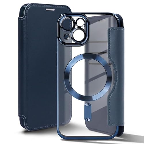 ZENIX DESIGN TECH iPhone14 用 ケース 手帳型 カード収納 透明 Magsafe対応 耐衝撃 背面クリア カメラ保護 ZX-miflip (ネイビー)