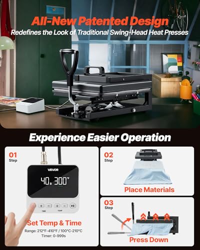 Image of VEVOR Hybrid Heat Press, 15 x 15 inch, 5-in-1 Multifunction, Heat Up Fast and Even, All-New Patented Design, Easy to Control, Sublimation Press Machine for T-Shirts /Mugs /Tumblers /Caps /Plates, Black