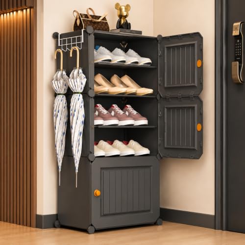 Image of Sunderlook Shoe Rack Plastic for Home- Shoe Stand, Chappal Stand, Professional Multipurpose Foldable Standing Comfort Runner Shoe Rack with Door, Slipper Stand (Grey, 6 Shelf 3 Door)