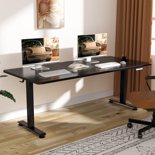 Image of Veken 63 Inch Electric Standing Desk, Adjustable Height Office Desk with Wood Desktop, Computer Table for Home Work, Study and Gaming, Small Spaces, Modern Furniture, Black