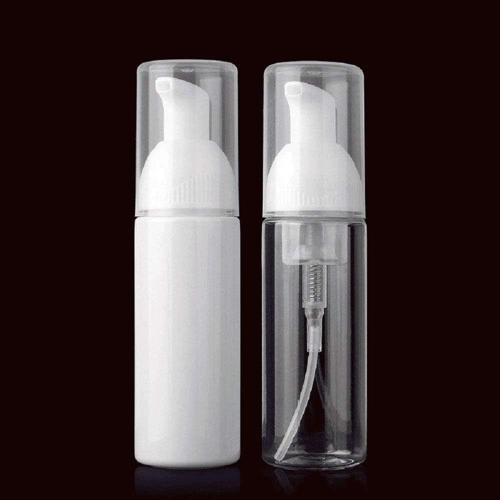 2 Pack, White,Transparent，50 ml Foaming Plastic Pump Bottle Soap Foam Dispenser - Refillable Portable Empty Foaming Hand Soap Suds Dispenser Bottle Mini Size Pressing Foam Type Travel Dispensers