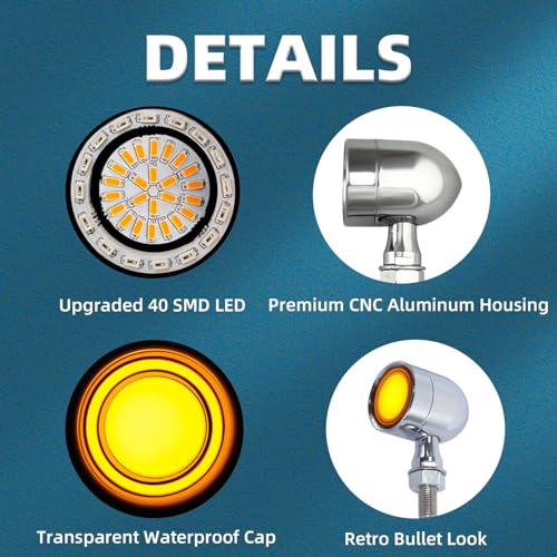 Image of Motorcycle Bullet Turn Signals LED Front Rear Lights 4 PCS, 40 LEDs Retro Switchback Turn Brake Light Blinkers Universal Fit Harley Chopper Bobber Sporsters Chopper Bobber Suzuki Honda-Chrome