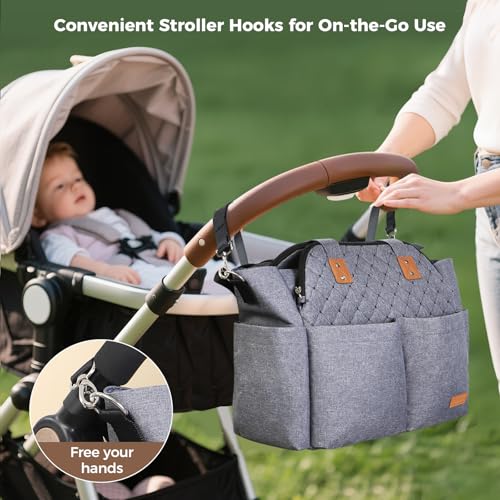 Lekebaby Diaper Bag Tote, Large Diaper Bags Waterproof,Large Mommy Bag Tote Bag Handbag Pink Travel, Black and Beige - Thumbnail 6