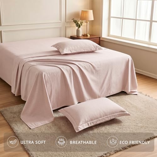 Image of LANE LINEN 400TC 100% Cotton Micro Check King Size Bedsheet - Sepia Rose | OEKO-Tex Certified, 108 x 108 Inch, Fits King & Double Size Bed, Breathable & Wrinkle-Free, Includes 2 Pillow Covers