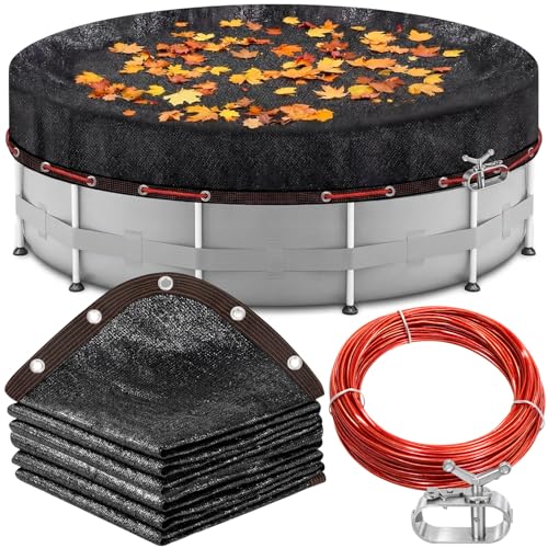 Mindsoft 24ft Pool Leaf Net Cover for Above Ground Pools Round Winter Mesh Cover for Leaves and Debris Black PE Tarp with Grommets Easy Install Shade Netting Includes Winch and 98.5ft Cable